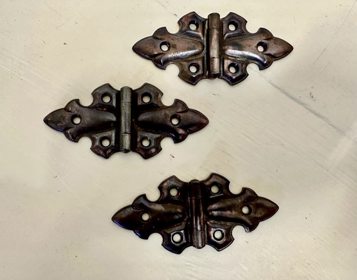 Set of 3 Vintage Decorative Steel Butterfly Cabinet Hinges 3-3/4” Surface Mount