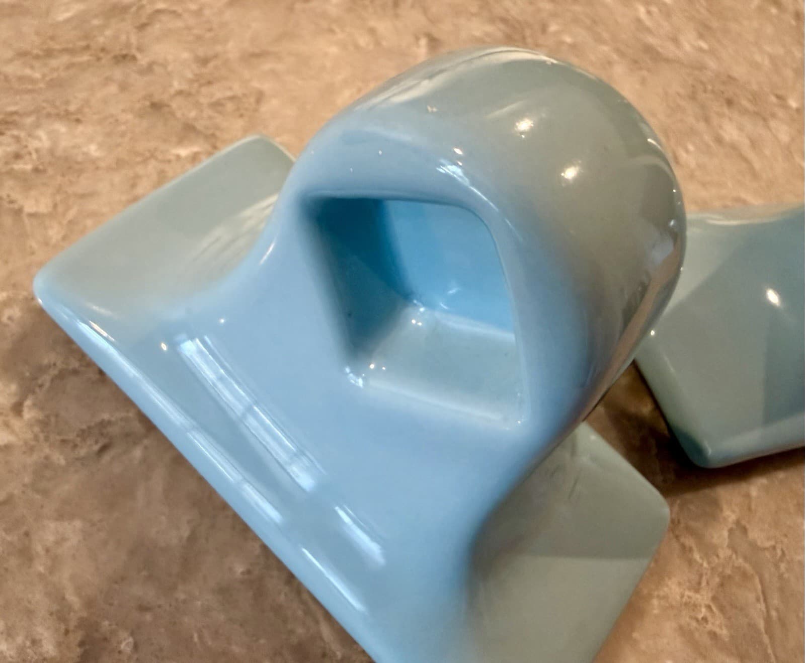 Vintage MCM Robin Egg Blue Ceramic Towel Bar Brackets Pair - Thumbnail 10