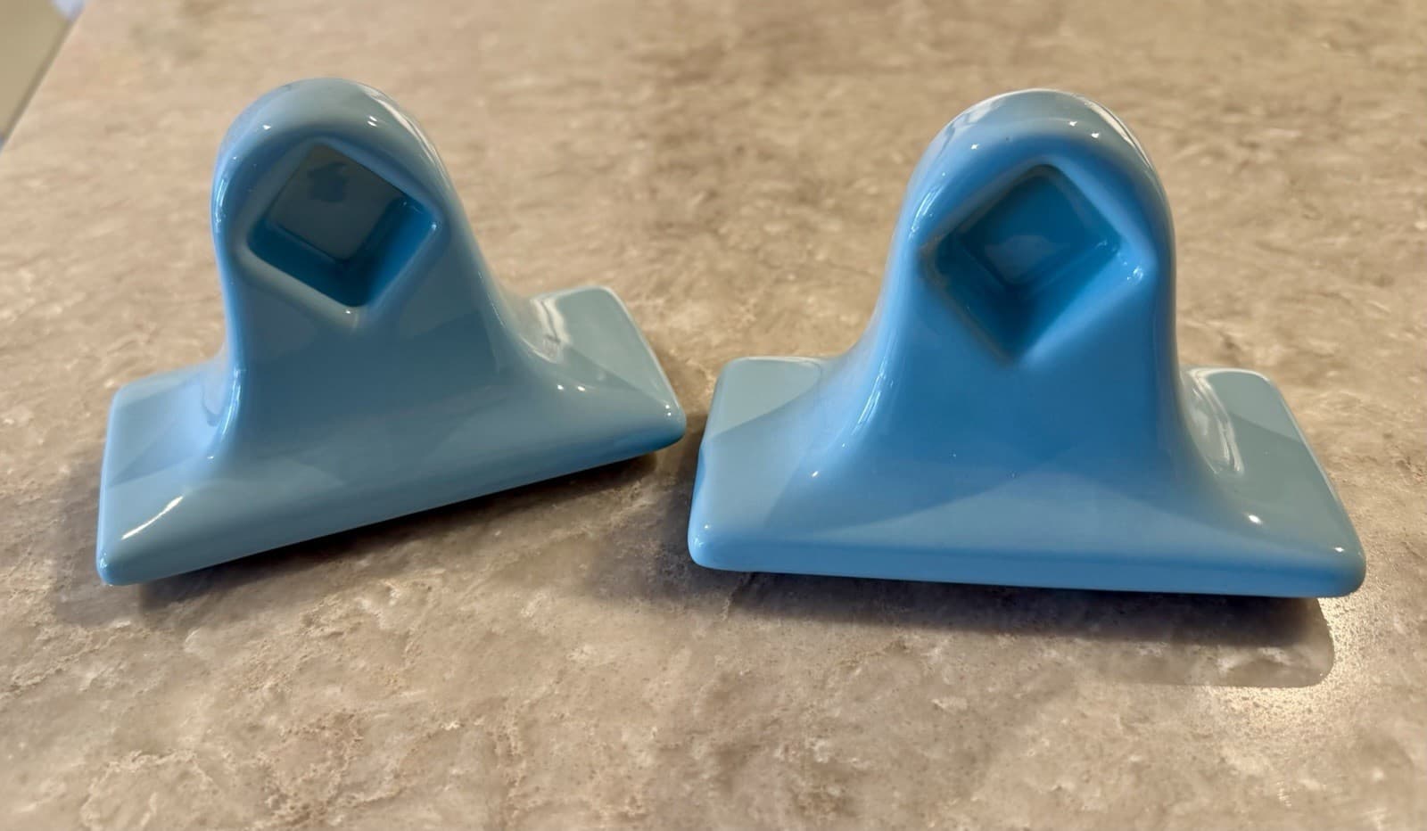 Vintage MCM Robin Egg Blue Ceramic Towel Bar Brackets Pair