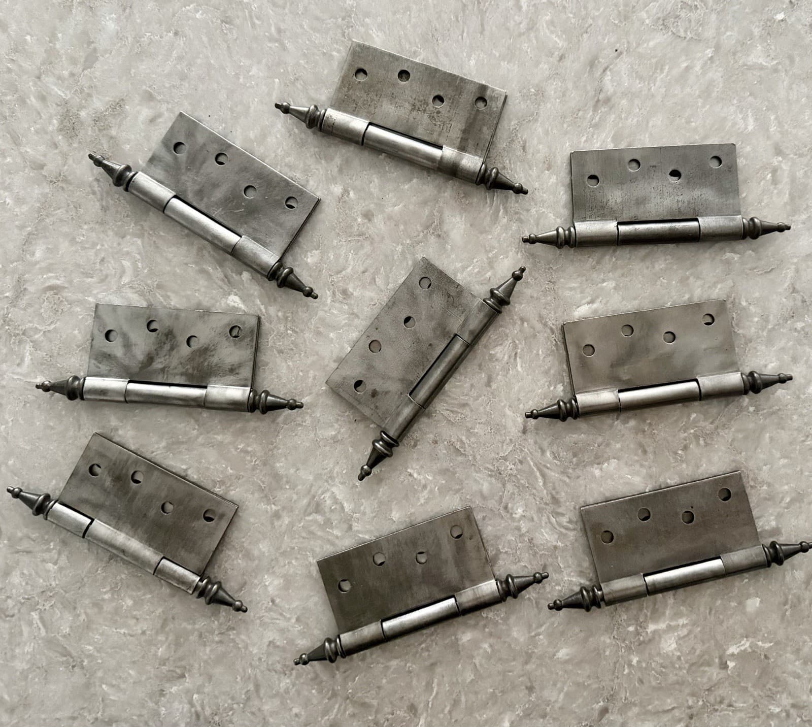 Set of 9 Antique Victorian 4” Cast Iron Steeple Tip Door Hinges - Thumbnail 7