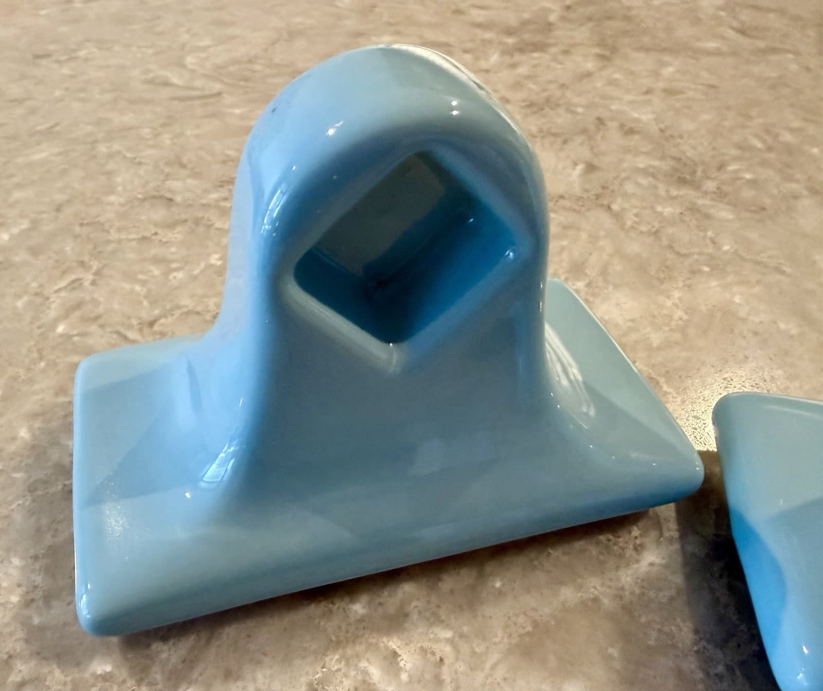 Vintage MCM Robin Egg Blue Ceramic Towel Bar Brackets Pair - Thumbnail 2