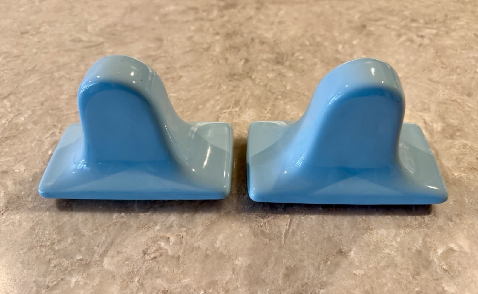 Vintage MCM Robin Egg Blue Ceramic Towel Bar Brackets Pair - Thumbnail 5