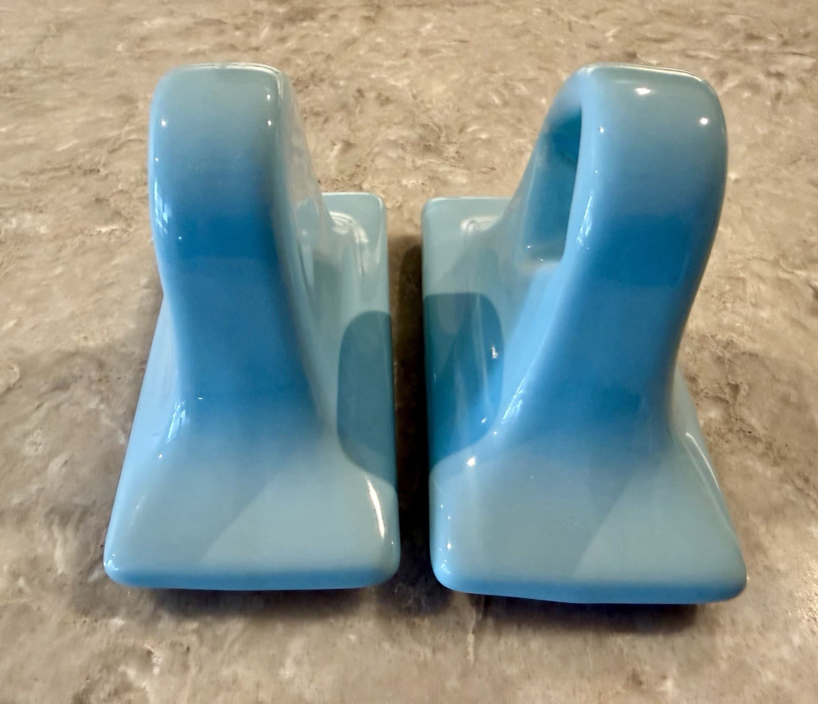 Vintage MCM Robin Egg Blue Ceramic Towel Bar Brackets Pair - Thumbnail 6