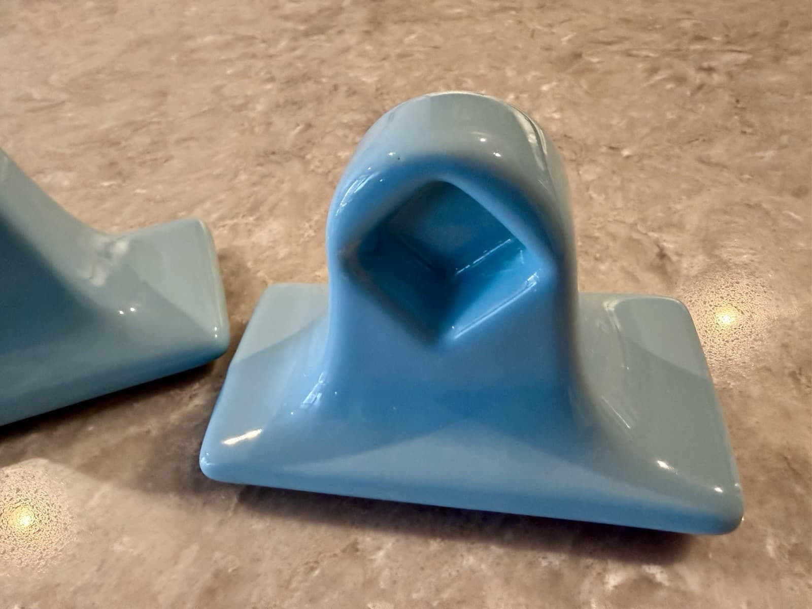 Vintage MCM Robin Egg Blue Ceramic Towel Bar Brackets Pair - Thumbnail 3