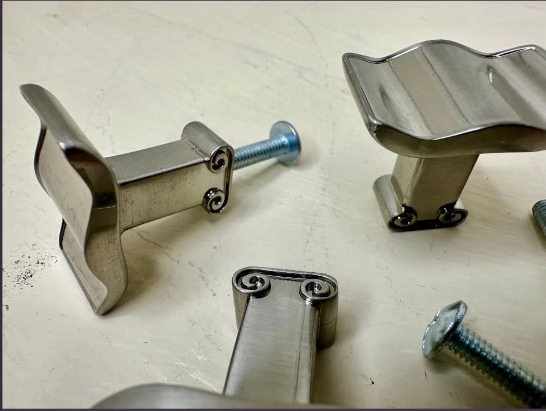 Set of 3 Nickel Over Brassy Drawer Pulls – Modern Scroll Detail - Thumbnail 5