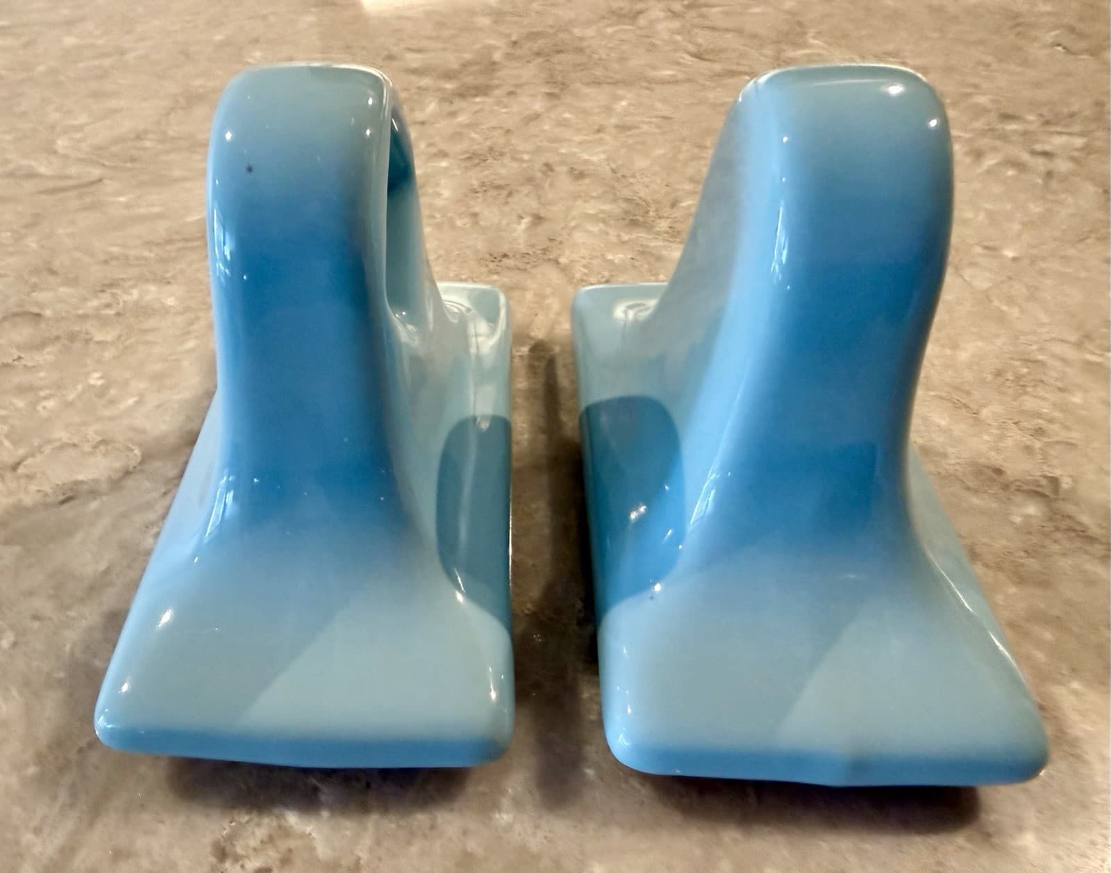 Vintage MCM Robin Egg Blue Ceramic Towel Bar Brackets Pair - Thumbnail 4