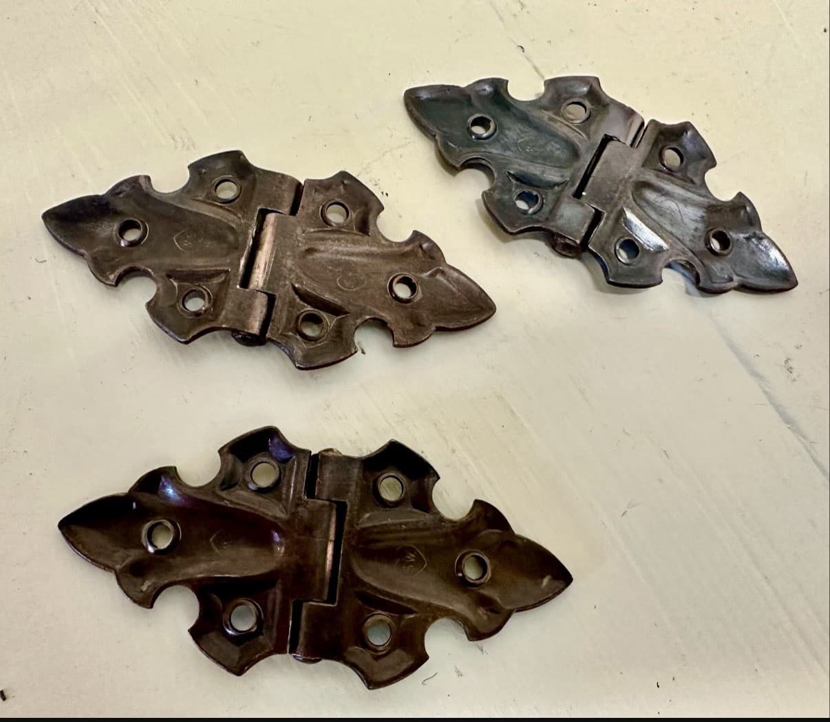 Set of 3 Vintage Decorative Steel Butterfly Cabinet Hinges 3-3/4” Surface Mount - Thumbnail 7