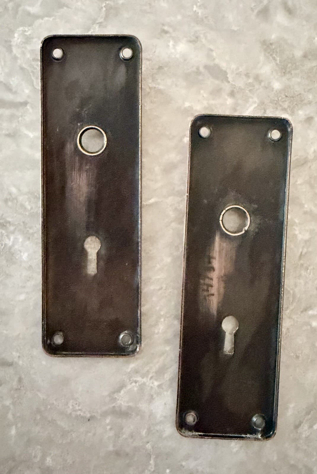 Antique Solid Brass Door Back Plates Escutcheons Pair 6-5/8” Arts & Crafts - Thumbnail 8