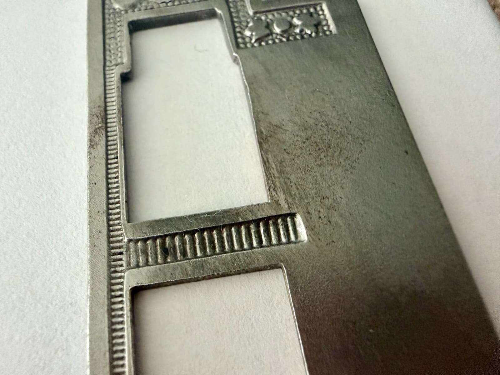 Antique Eastlake Steel Mortise Lock Strike Plate Victorian 3-1/2” x 1-3/8” - Thumbnail 3