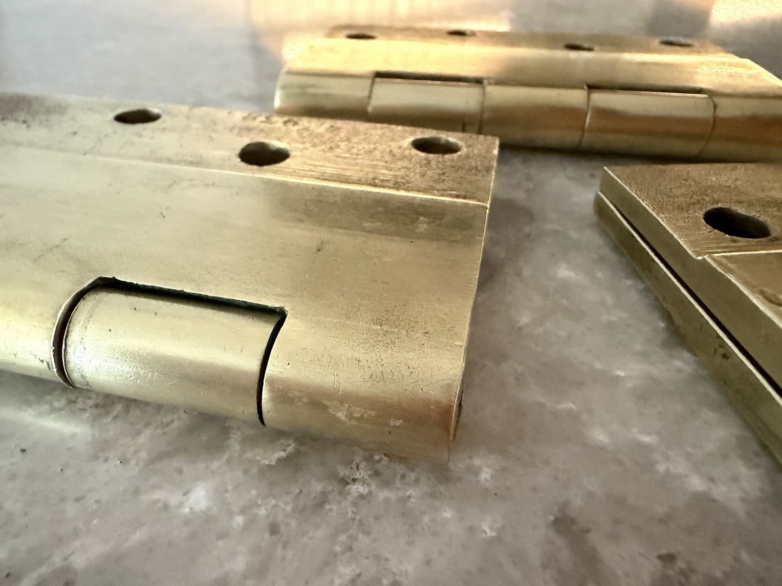 Set of 3 Vintage Solid Brass 4” x 4.75” Plain Bearing Door Hinges Heavy Duty - Thumbnail 14