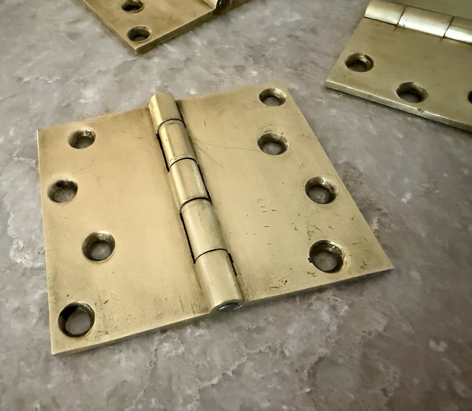 Set of 3 Vintage Solid Brass 4” x 4.75” Plain Bearing Door Hinges Heavy Duty - Thumbnail 2