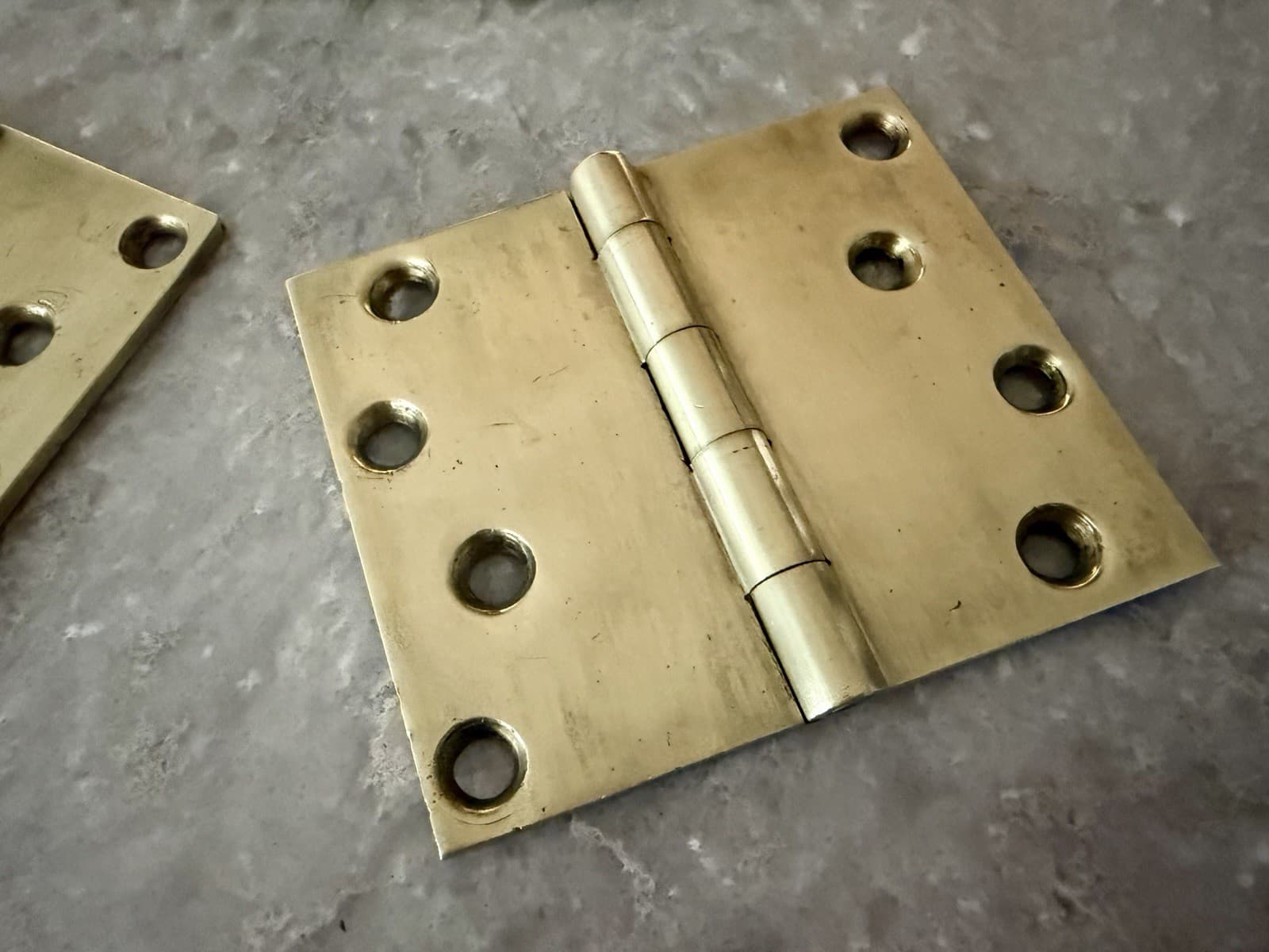 Set of 3 Vintage Solid Brass 4” x 4.75” Plain Bearing Door Hinges Heavy Duty - Thumbnail 4