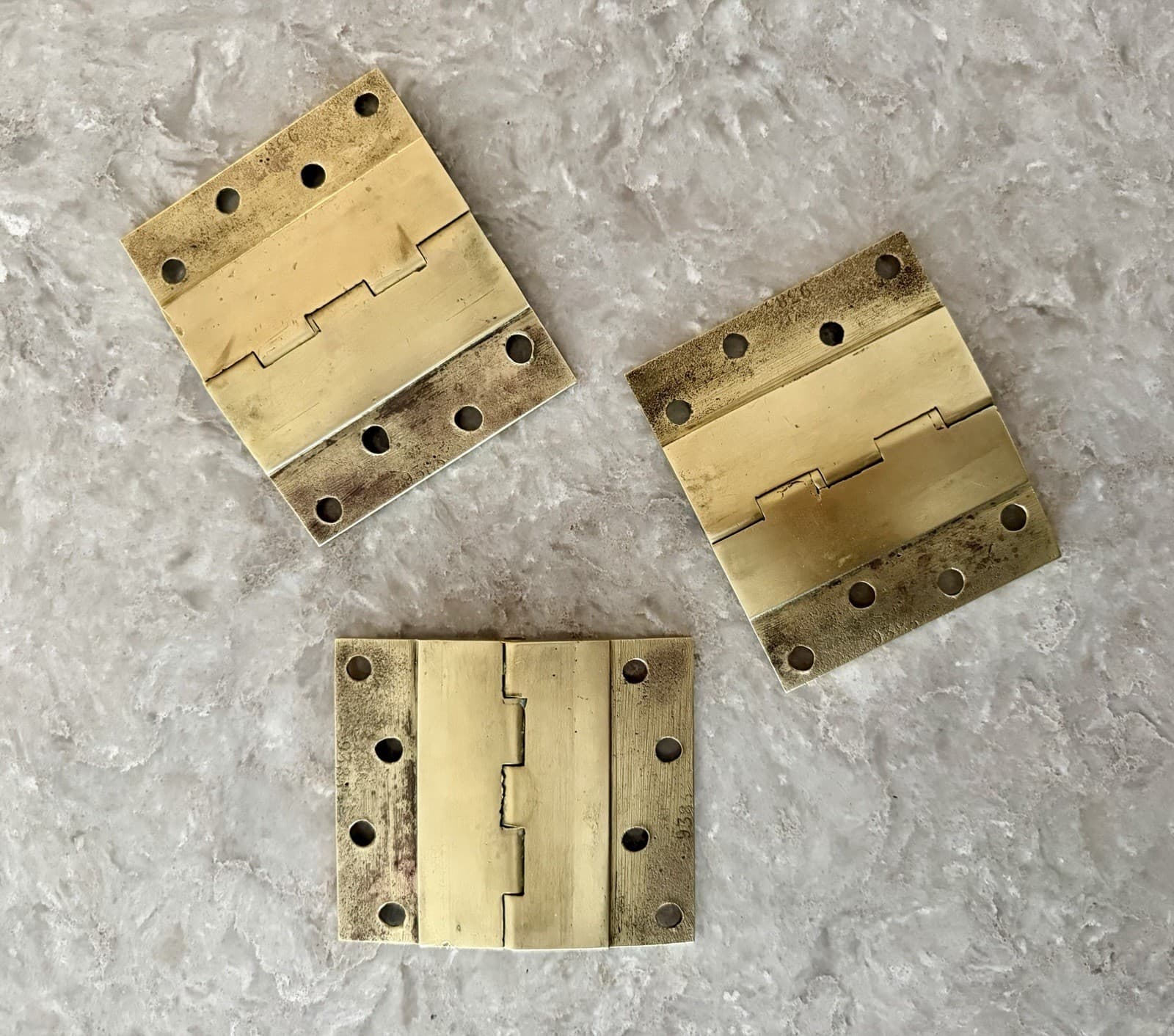 Set of 3 Vintage Solid Brass 4” x 4.75” Plain Bearing Door Hinges Heavy Duty - Thumbnail 8