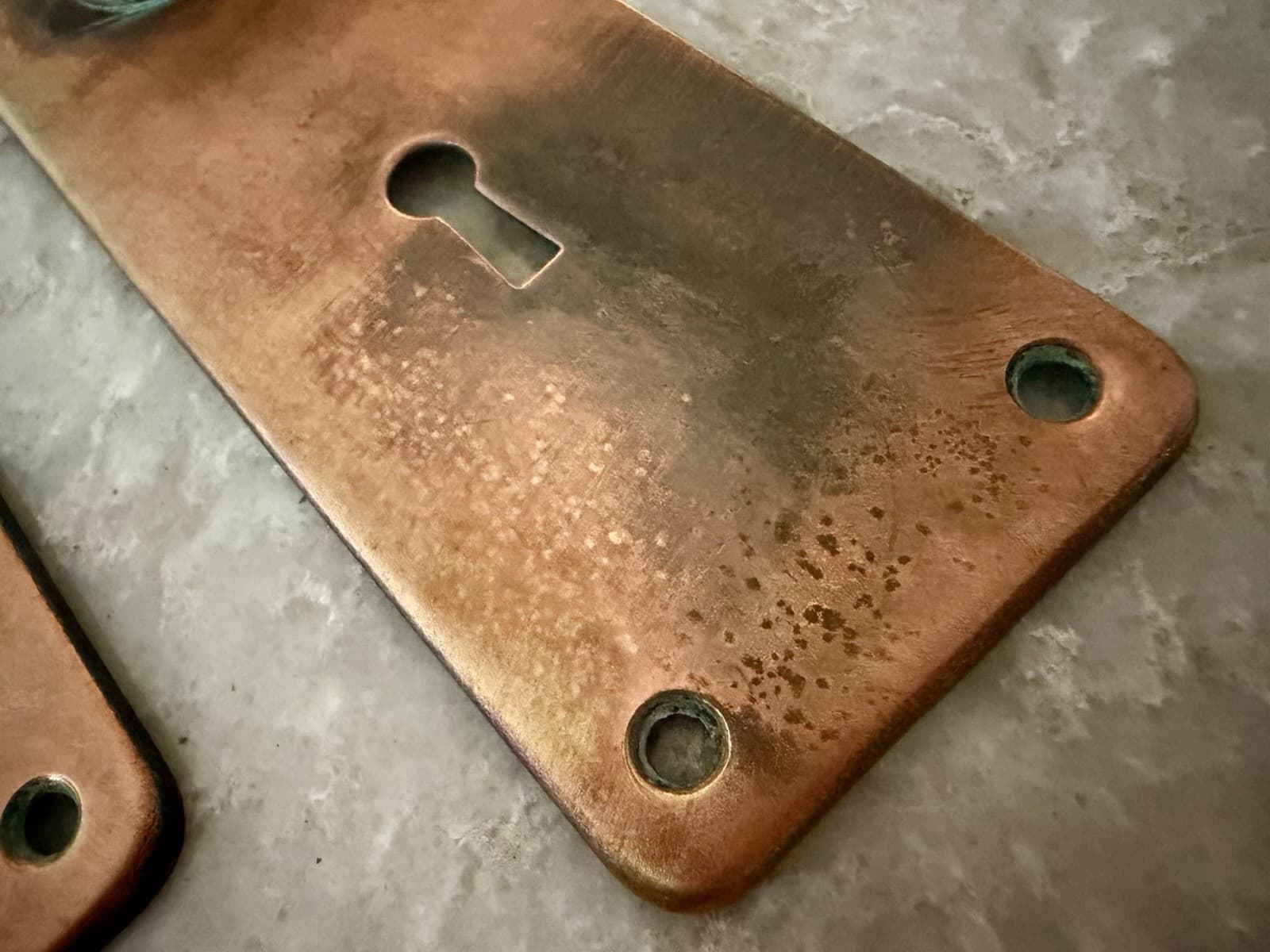 Antique Solid Brass Door Back Plates Escutcheons Pair 6-5/8” Arts & Crafts - Thumbnail 4