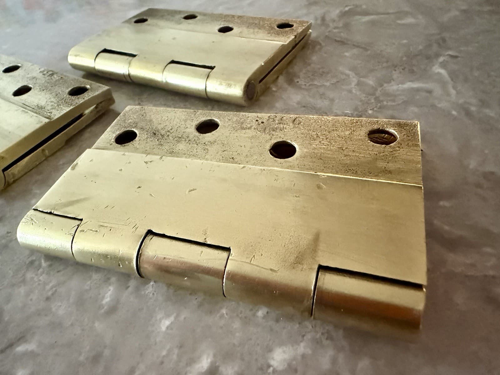 Set of 3 Vintage Solid Brass 4” x 4.75” Plain Bearing Door Hinges Heavy Duty - Thumbnail 13