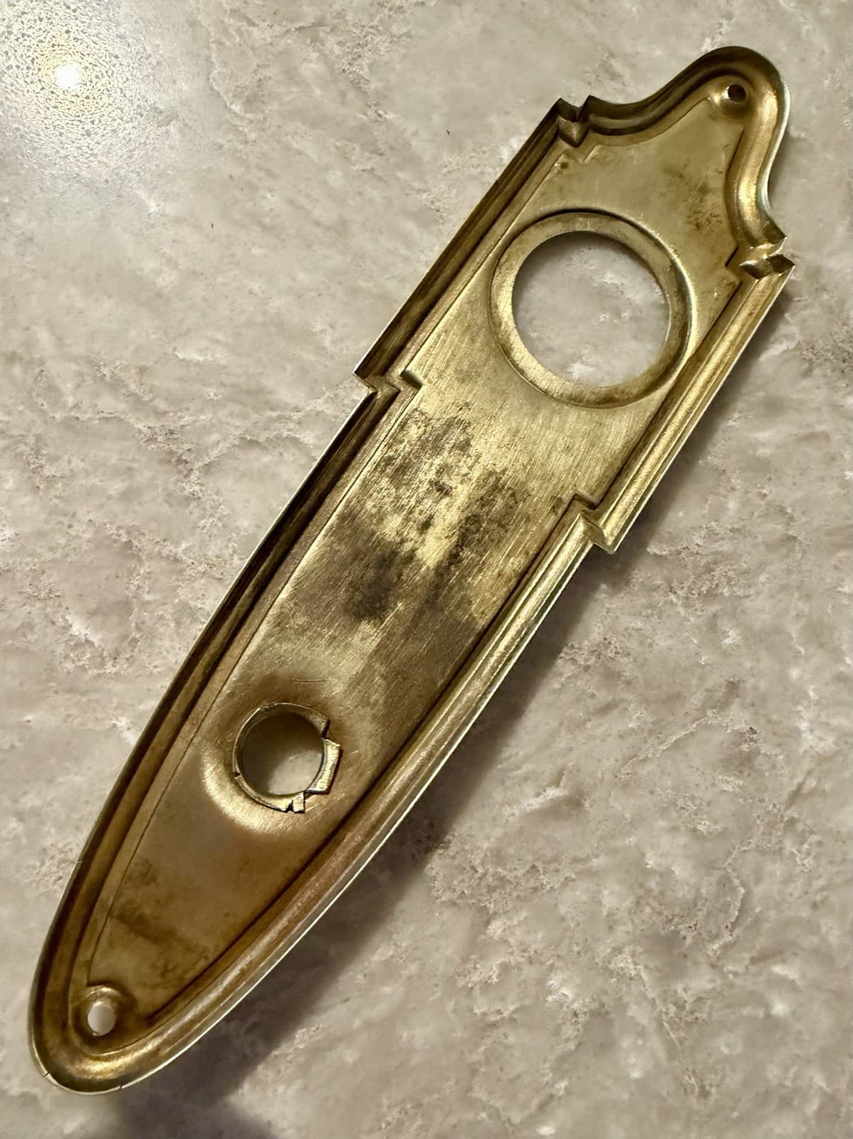 Vintage Art Deco Solid Brass Door Backplate Escutcheon 8-3/4” x 2-1/4” - Thumbnail 10