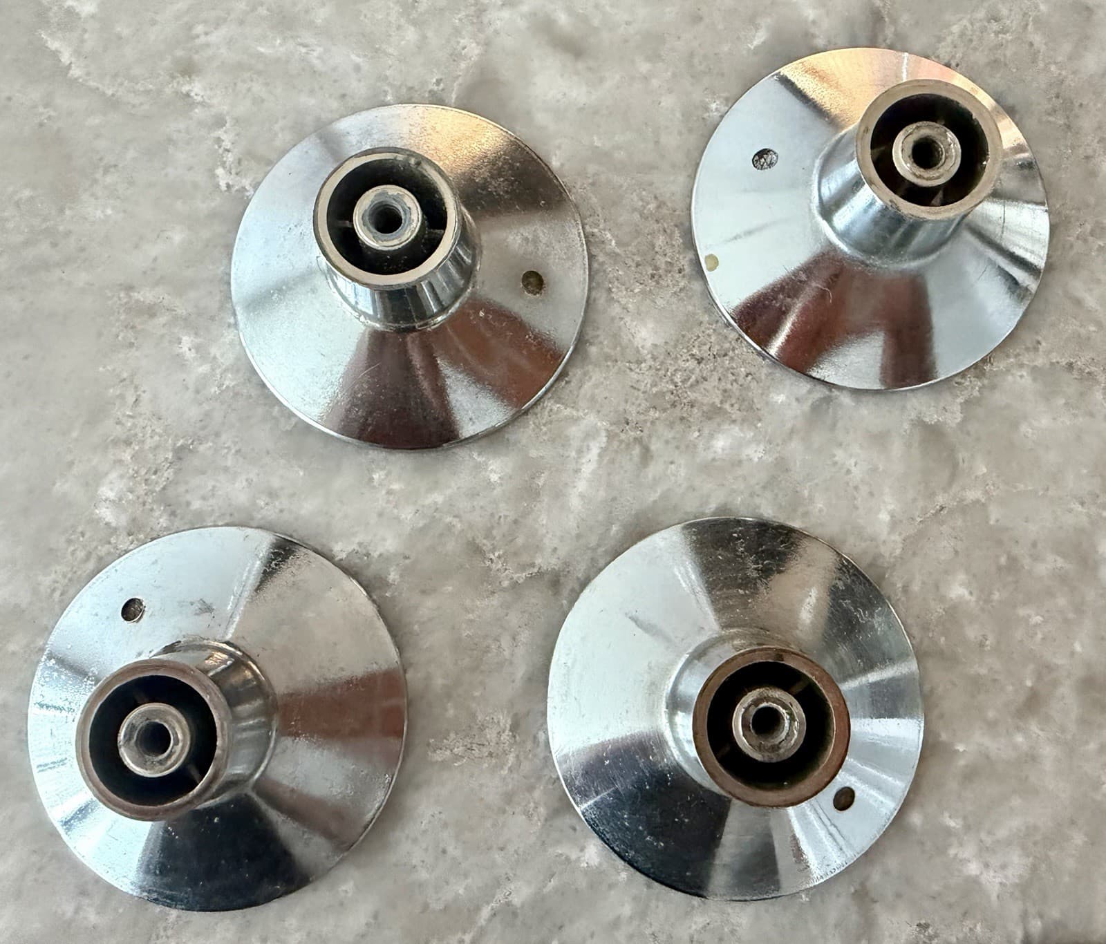 Set of 4 MCM Chrome Cabinet Drawer Pulls Knobs 2” w/ 2-3/4” Backplates - Thumbnail 5