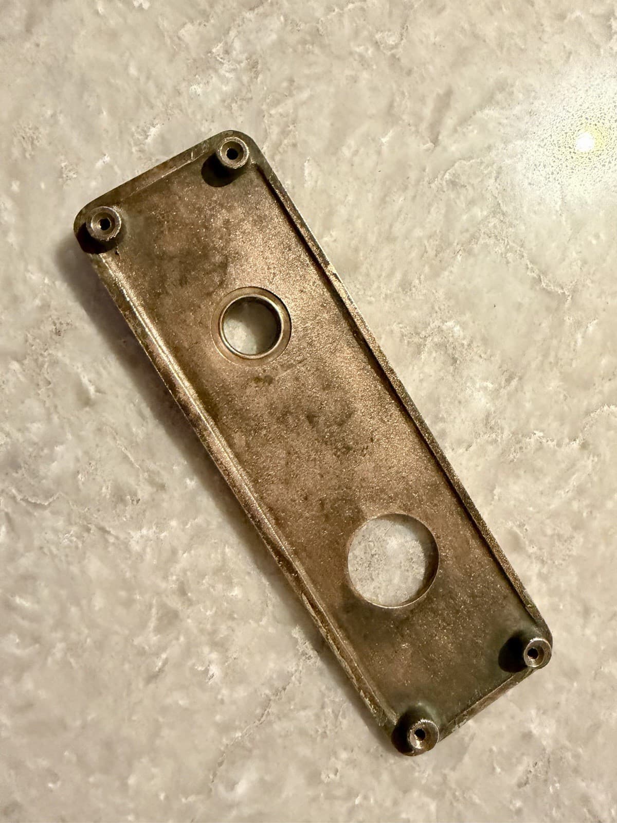Vintage MCM Solid Brass Door Backplate Escutcheon 8-1/4” x 2-1/4” - Thumbnail 12