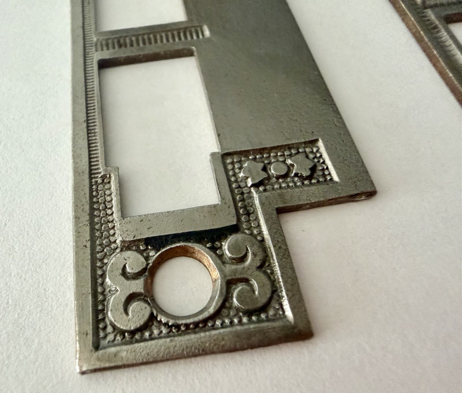 Antique Eastlake Steel Mortise Lock Strike Plate Victorian 3-1/2” x 1-3/8” - Thumbnail 2