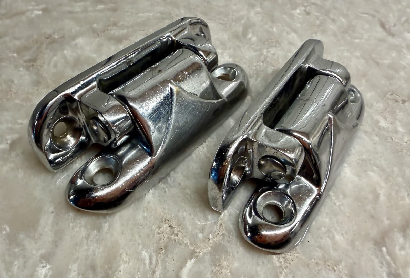 Vintage Art Deco Chrome Ice Box Cabinet Hinges Pair Surface Mount Cooler Door - Thumbnail 3