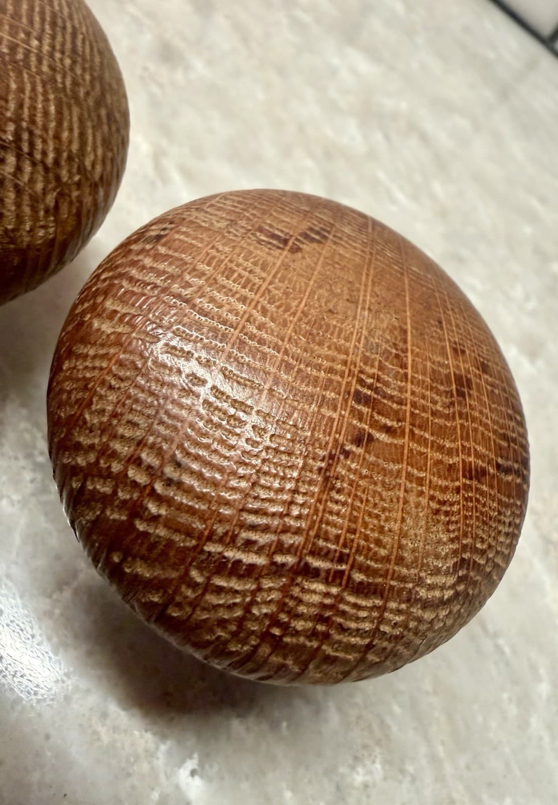 Vintage Oak Wood Door Knob Set Brass Collars 2-1/4” Round w/ 4” Spindle - Thumbnail 9