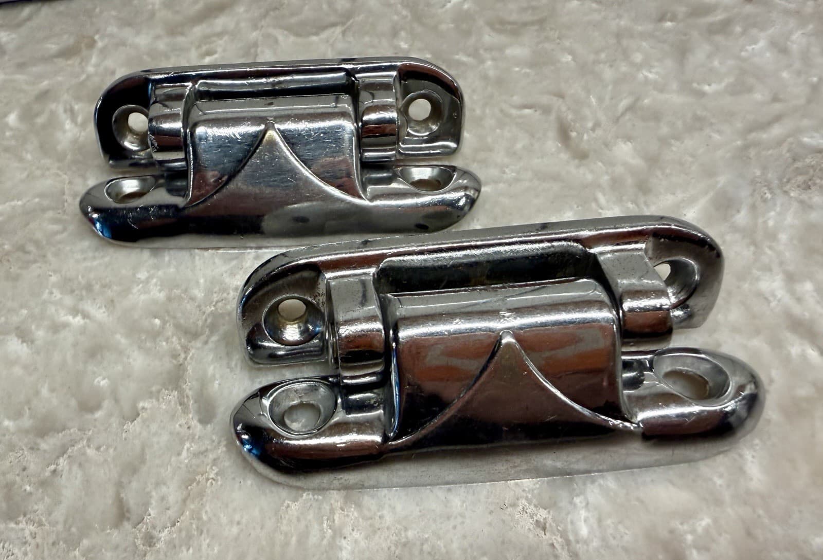 Vintage Art Deco Chrome Ice Box Cabinet Hinges Pair Surface Mount Cooler Door - Thumbnail 2