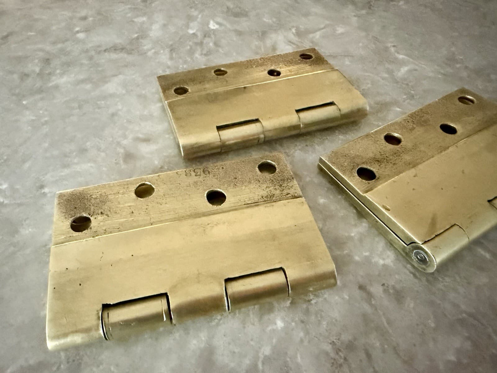 Set of 3 Vintage Solid Brass 4” x 4.75” Plain Bearing Door Hinges Heavy Duty - Thumbnail 12
