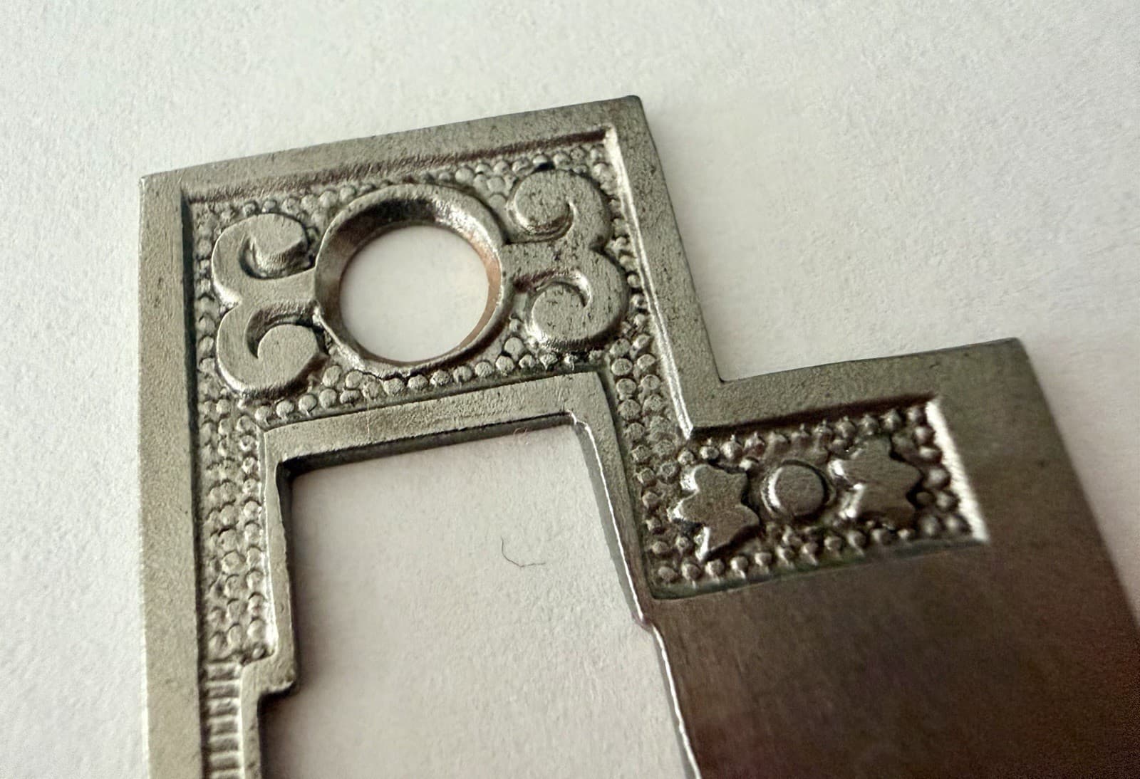 Antique Eastlake Steel Mortise Lock Strike Plate Victorian 3-1/2” x 1-3/8” - Thumbnail 4