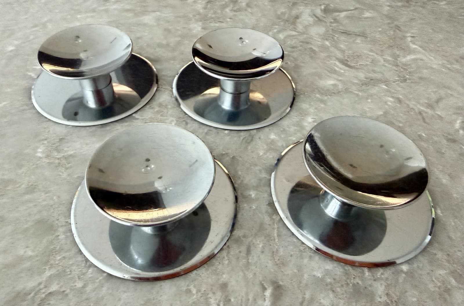 Set of 4 MCM Chrome Cabinet Drawer Pulls Knobs 2” w/ 2-3/4” Backplates - Thumbnail 7