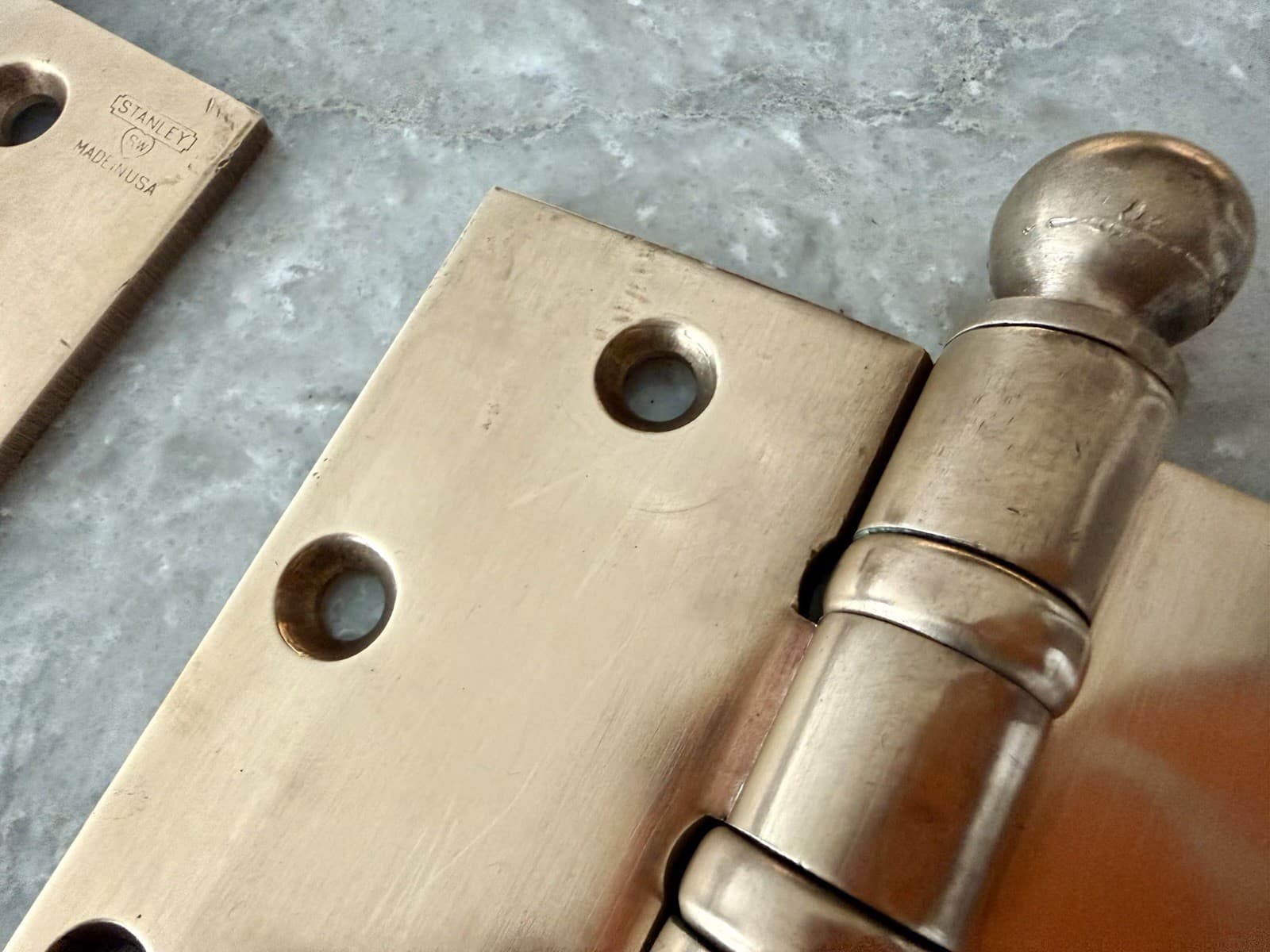 Pair Stanley SW 5x5 Solid Brass Ball Bearing Ball Tip Door Hinges USA - Thumbnail 6