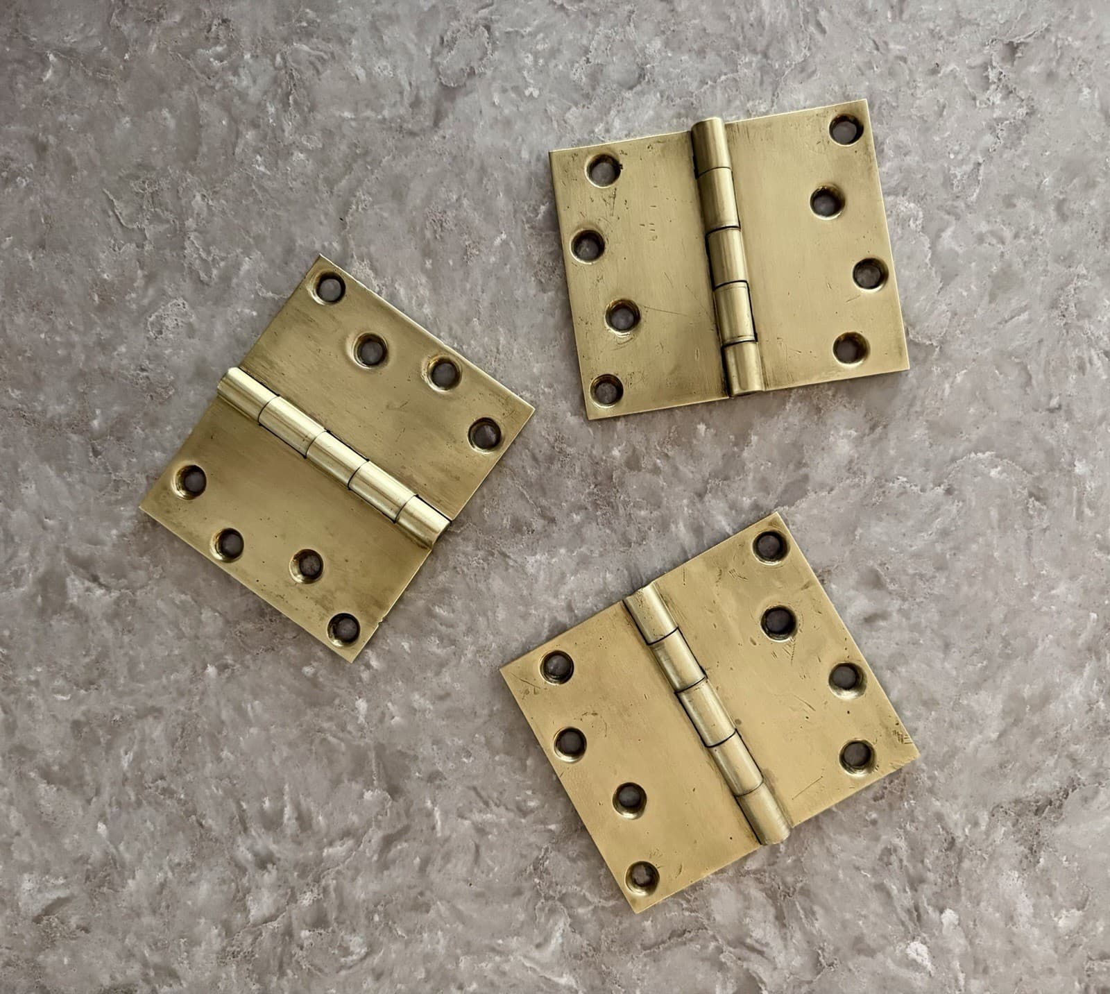 Set of 3 Vintage Solid Brass 4” x 4.75” Plain Bearing Door Hinges Heavy Duty