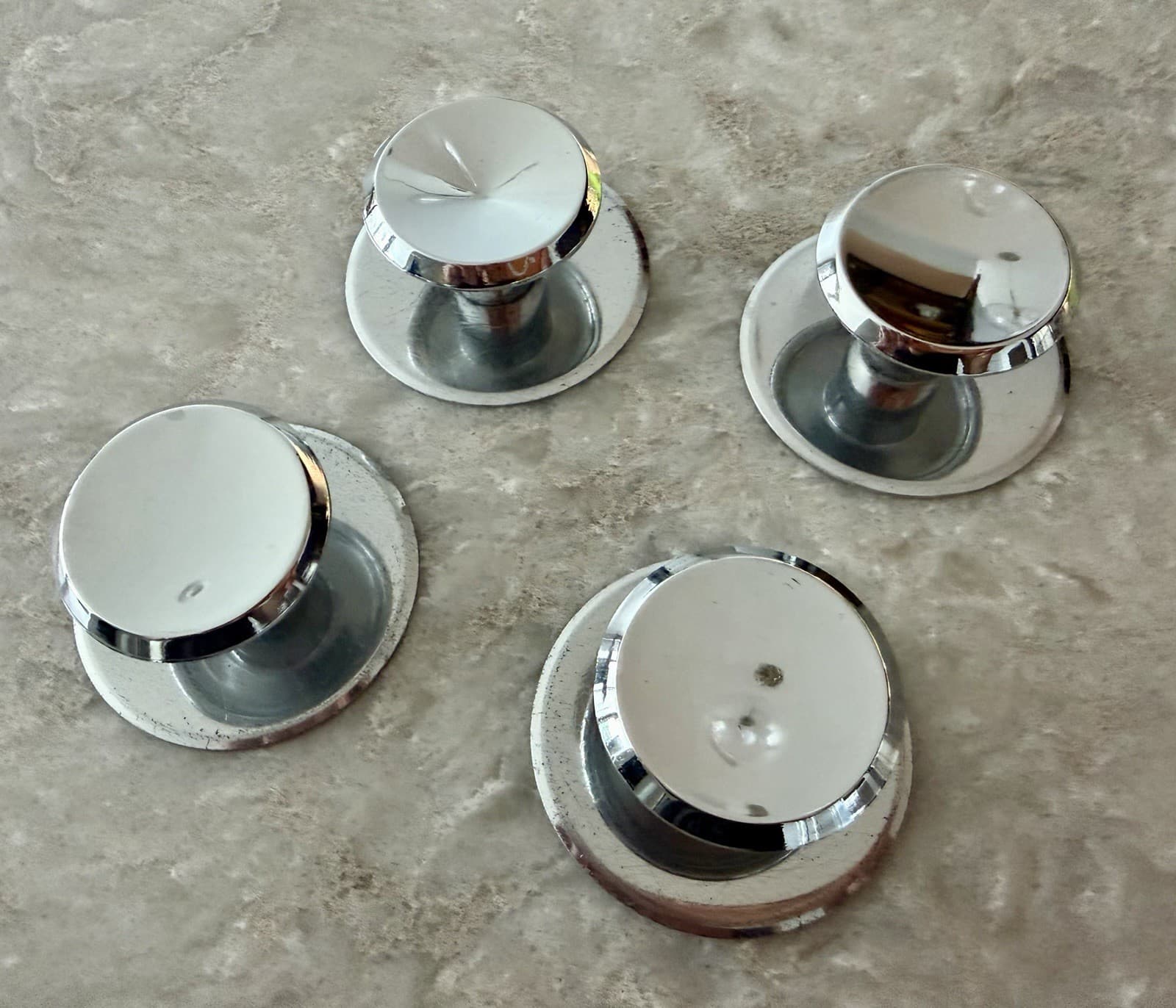 Set of 4 MCM Chrome Cabinet Drawer Pulls Knobs 1-1/2” w/ 2-1/8” Backplates - Thumbnail 7