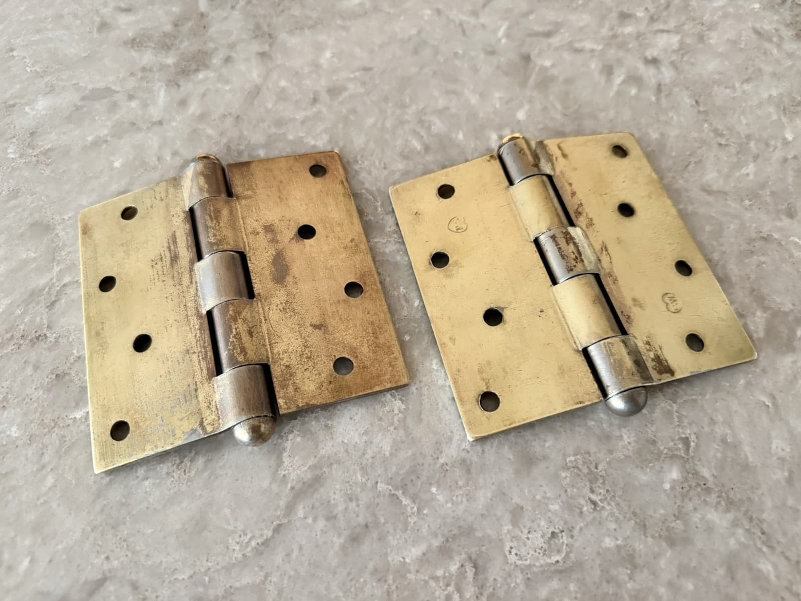 Stanley SW Sweetheart 4x4 Steel Door Hinges Pair Brass Wash Vintage USA - Thumbnail 7