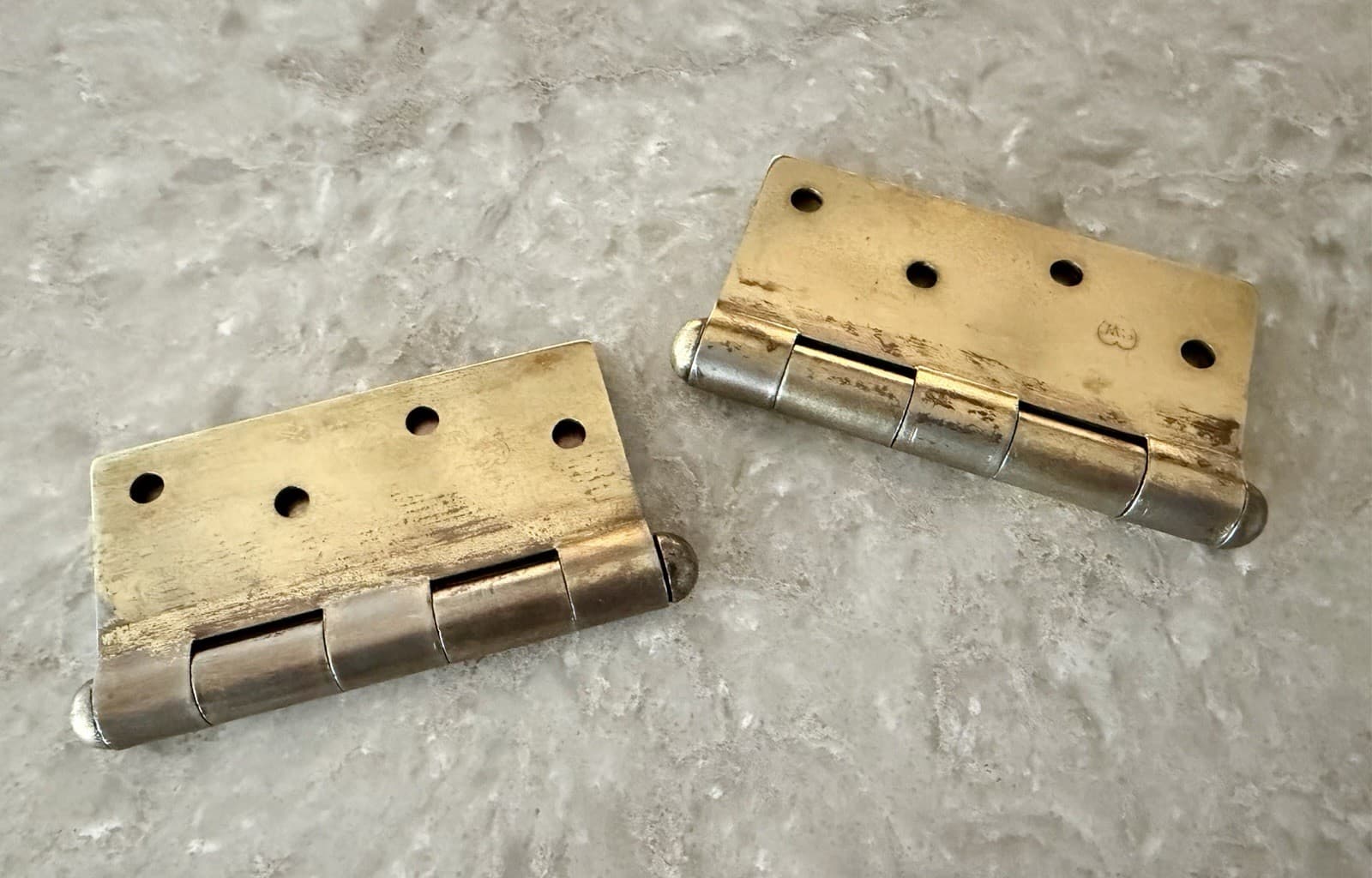 Stanley SW Sweetheart 4x4 Steel Door Hinges Pair Brass Wash Vintage USA - Thumbnail 9