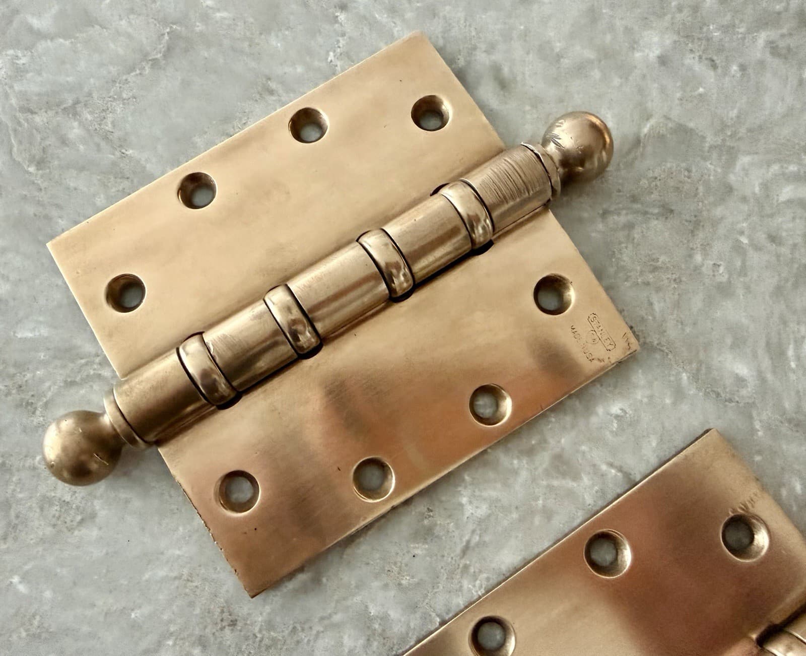 Pair Stanley SW 5x5 Solid Brass Ball Bearing Ball Tip Door Hinges USA - Thumbnail 2