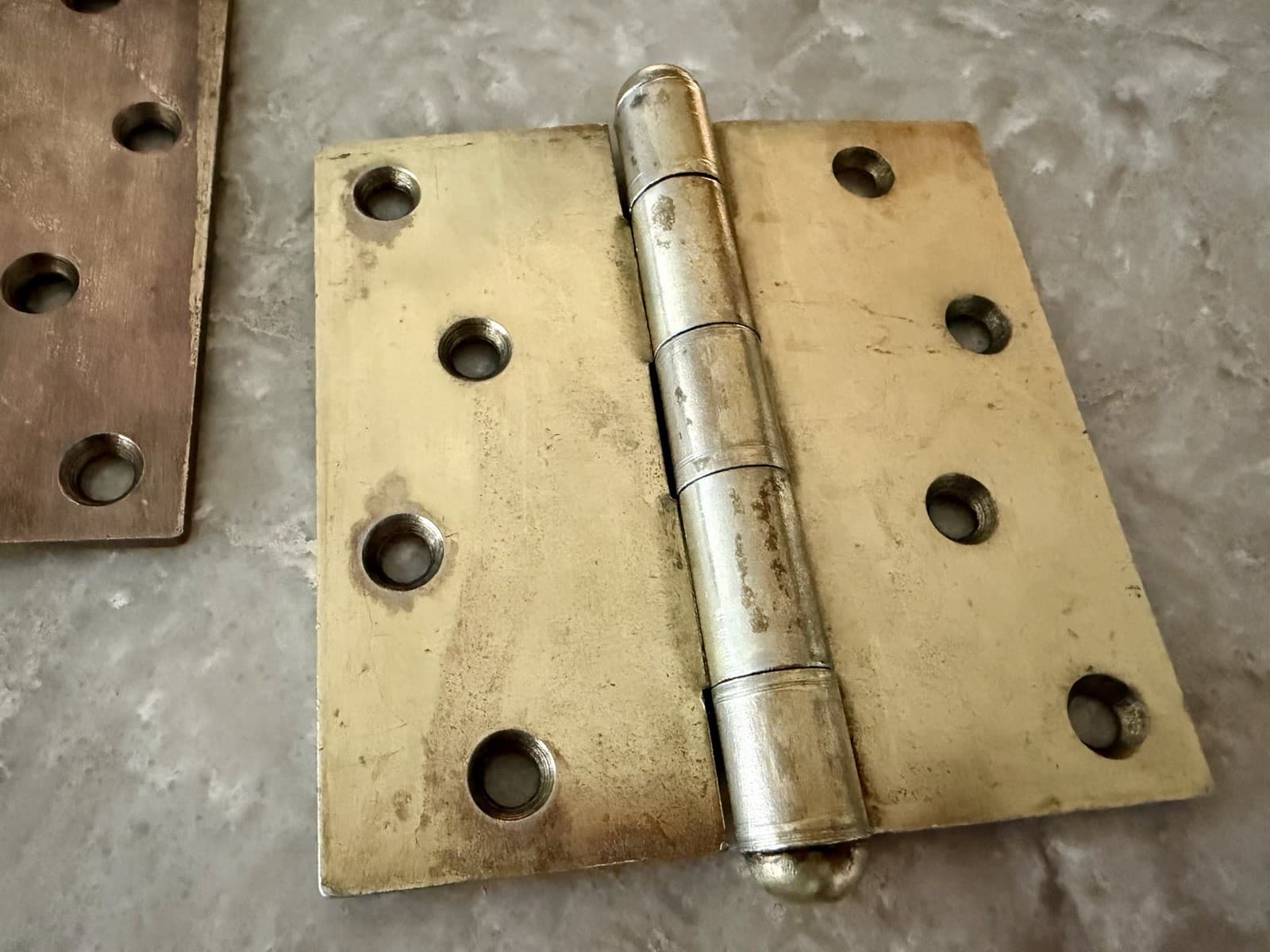Stanley SW Sweetheart 4x4 Steel Door Hinges Pair Brass Wash Vintage USA - Thumbnail 4