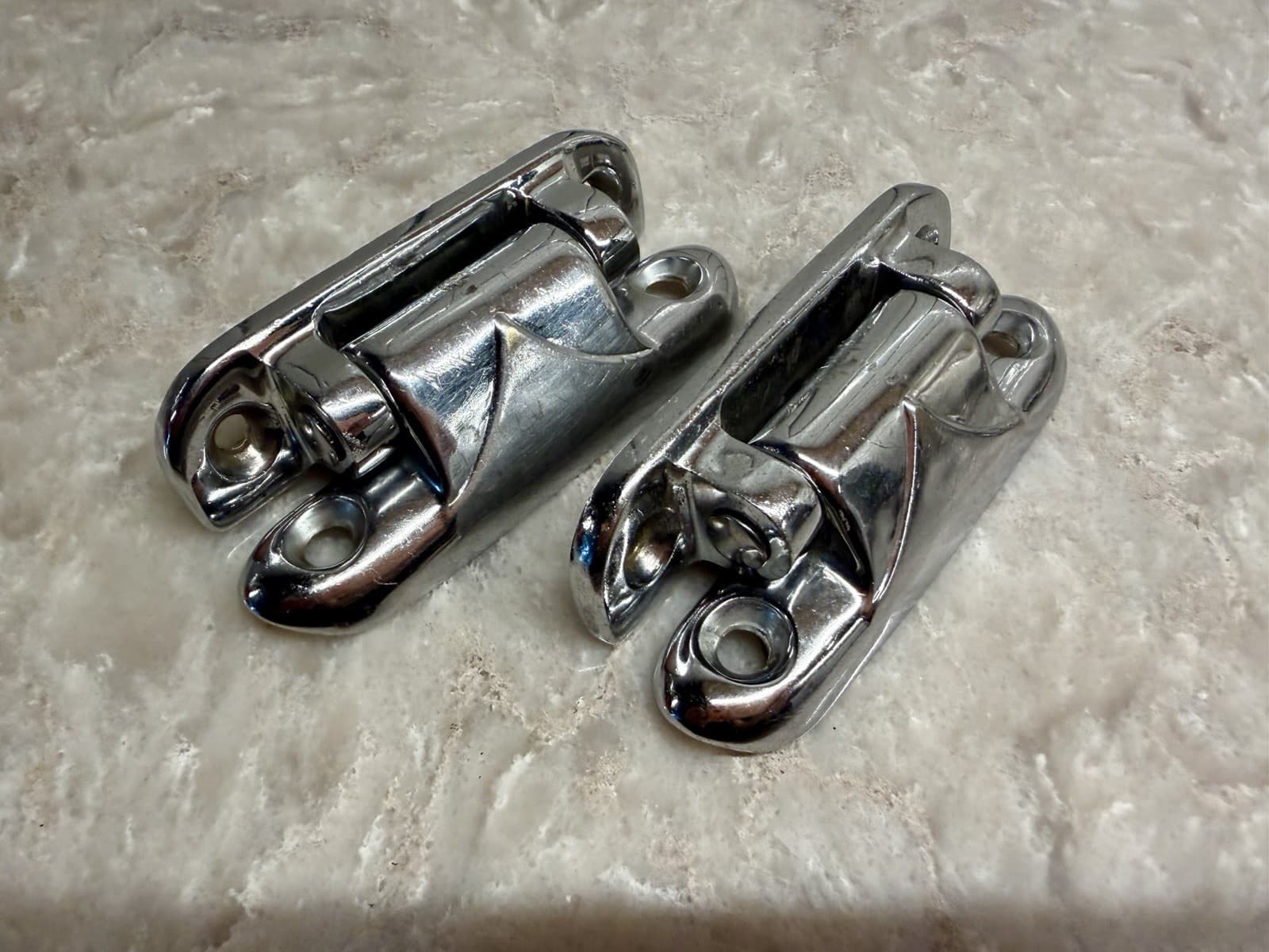 Vintage Art Deco Chrome Ice Box Cabinet Hinges Pair Surface Mount Cooler Door - Thumbnail 4