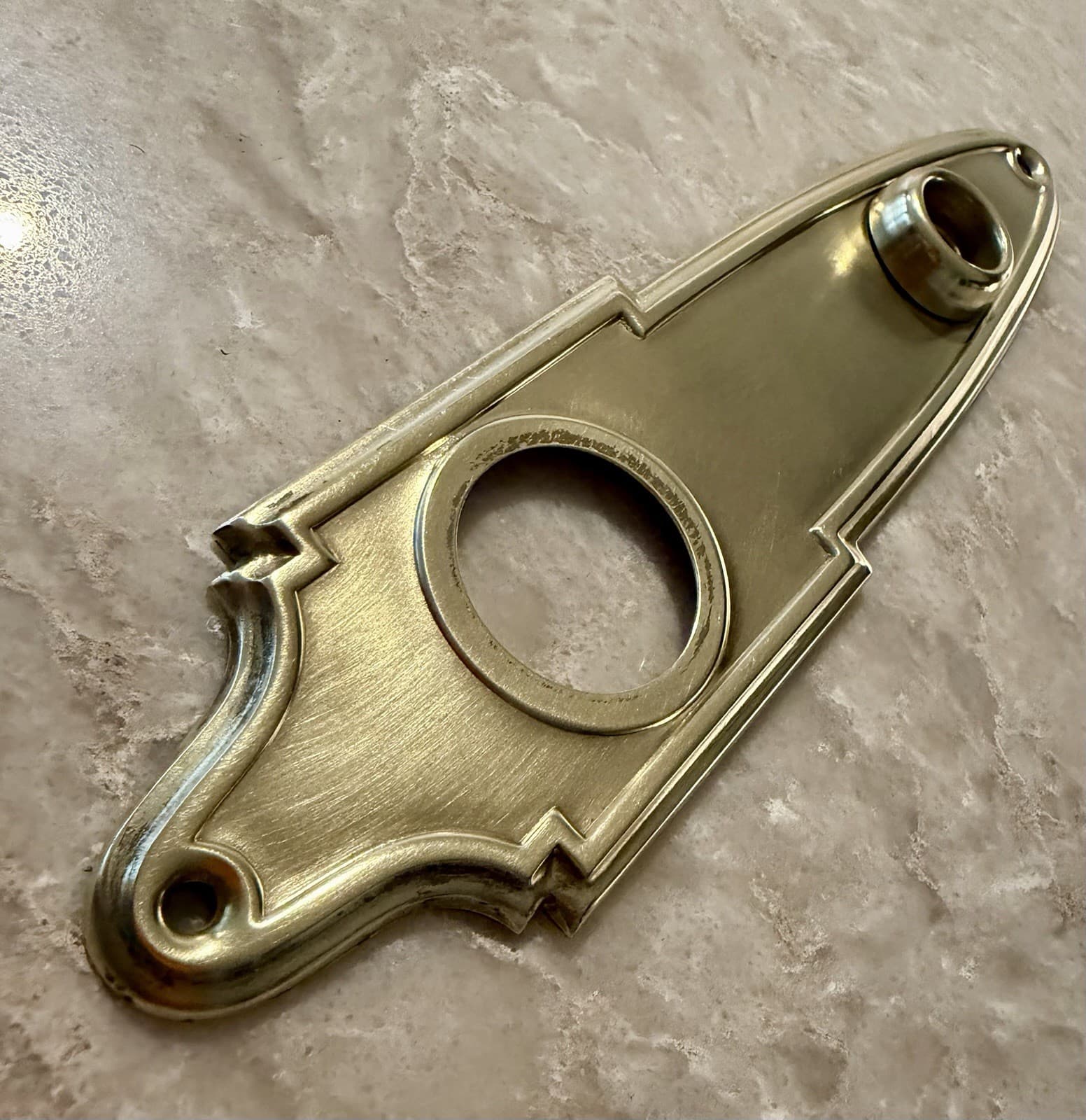 Vintage Art Deco Solid Brass Door Backplate Escutcheon 8-3/4” x 2-1/4” - Thumbnail 5