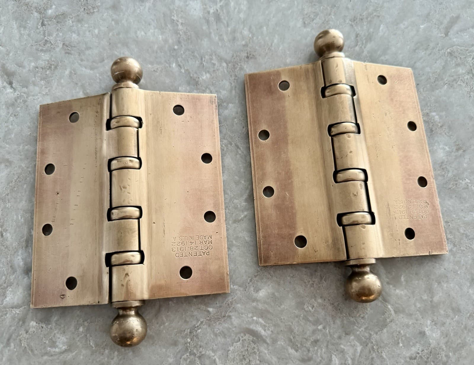 Pair Stanley SW 5x5 Solid Brass Ball Bearing Ball Tip Door Hinges USA - Thumbnail 9