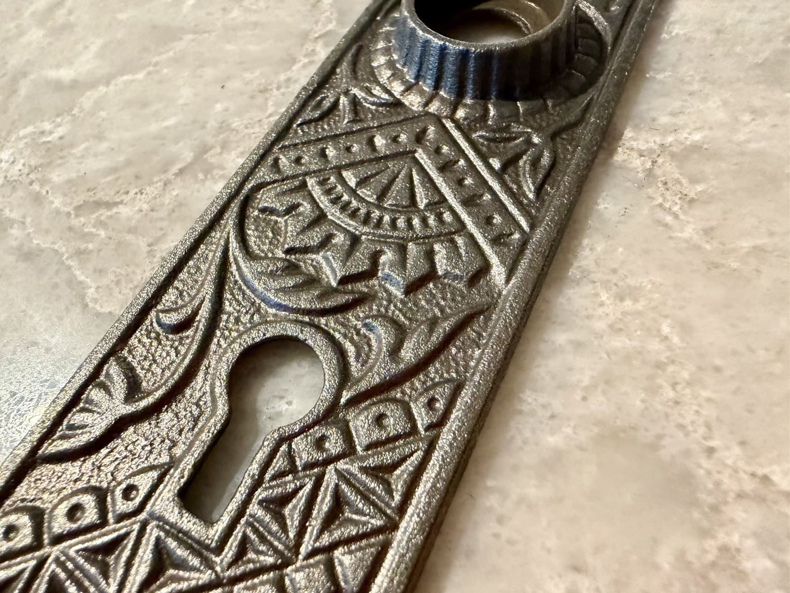 Antique Eastlake Cast Iron Door Plate Backplate 5¼” x 1½” Victorian - Thumbnail 4
