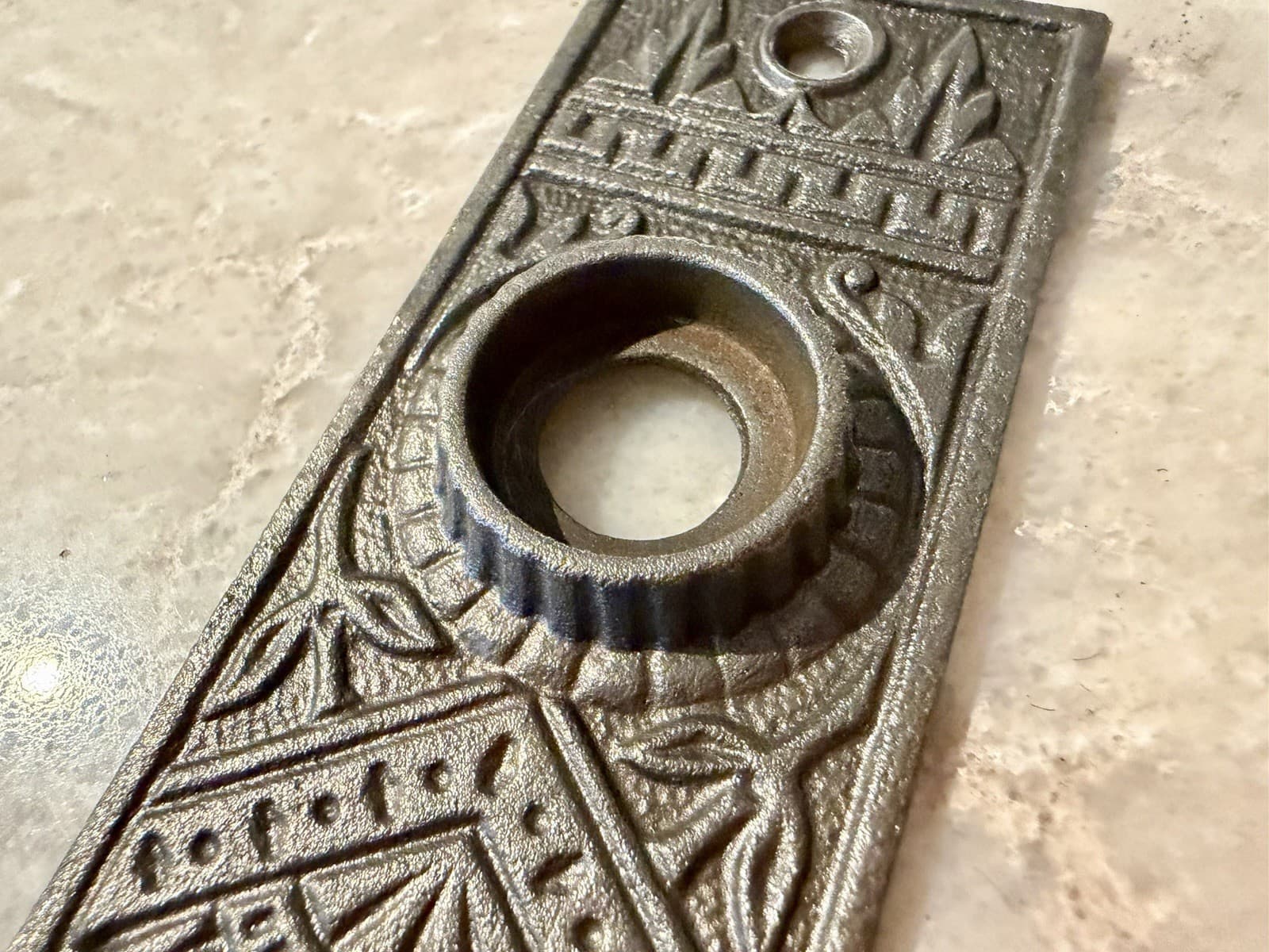 Antique Eastlake Cast Iron Door Plate Backplate 5¼” x 1½” Victorian - Thumbnail 3