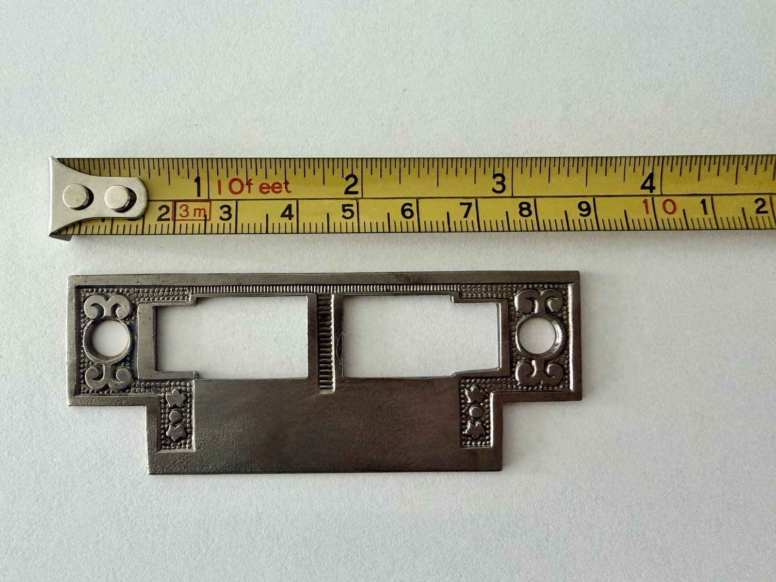 Antique Eastlake Steel Mortise Lock Strike Plate Victorian 3-1/2” x 1-3/8” - Thumbnail 8