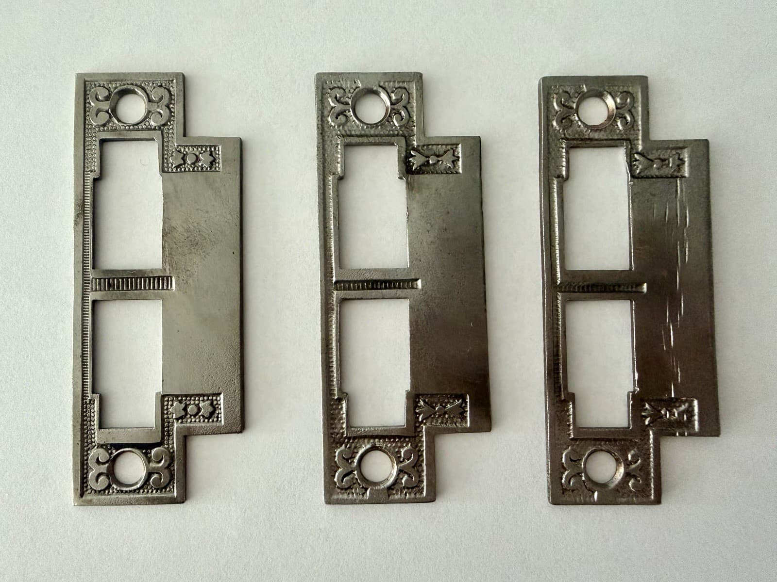 Antique Eastlake Steel Mortise Lock Strike Plate Victorian 3-1/2” x 1-3/8”