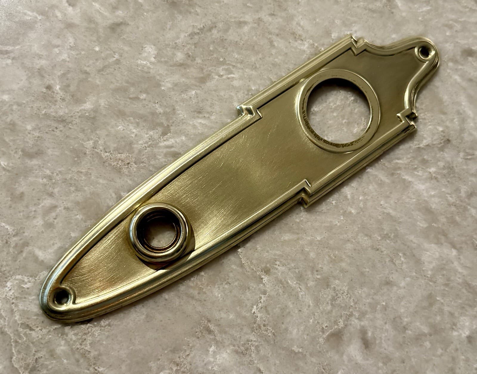 Vintage Art Deco Solid Brass Door Backplate Escutcheon 8-3/4” x 2-1/4”