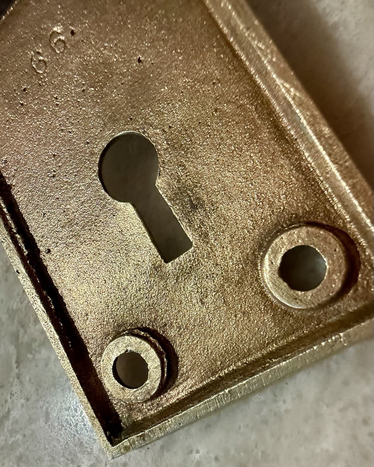 Pair Solid Brass Mid Century Modern Door Backplates Keyhole Escutcheons 5-1/4” - Thumbnail 14
