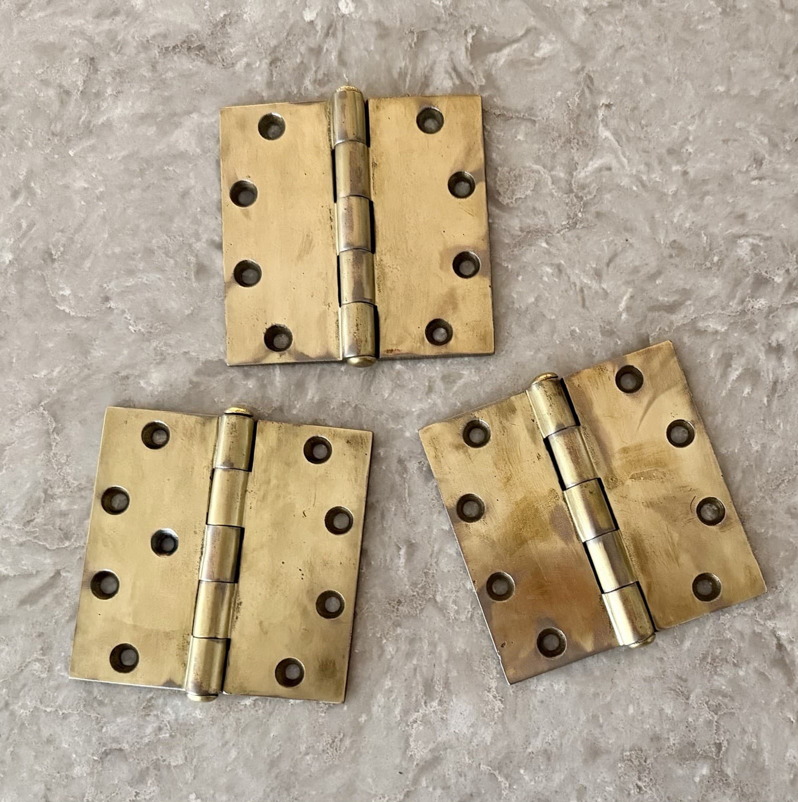 Vintage Steel Door Hinges 4.5” x 4.5” Brass Finish Set of 3 Heavy Duty