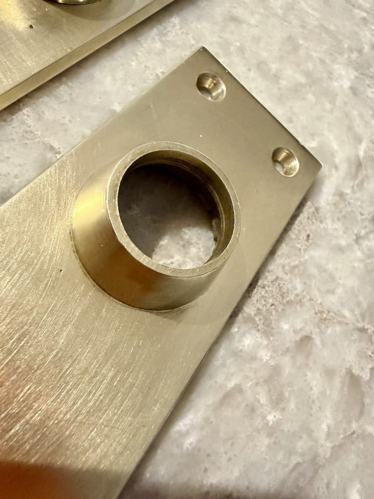 Pair Solid Brass Mid Century Modern Door Backplates Keyhole Escutcheons 5-1/4” - Thumbnail 4