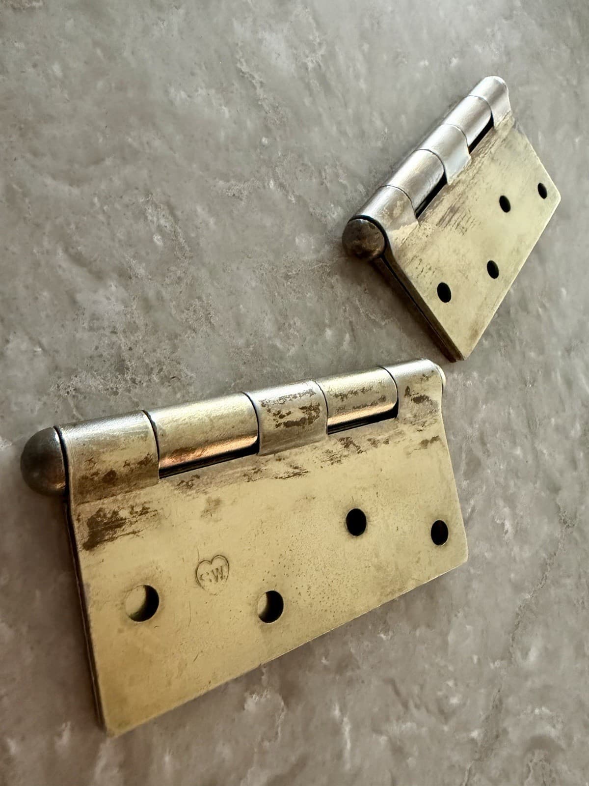 Stanley SW Sweetheart 4x4 Steel Door Hinges Pair Brass Wash Vintage USA - Thumbnail 12