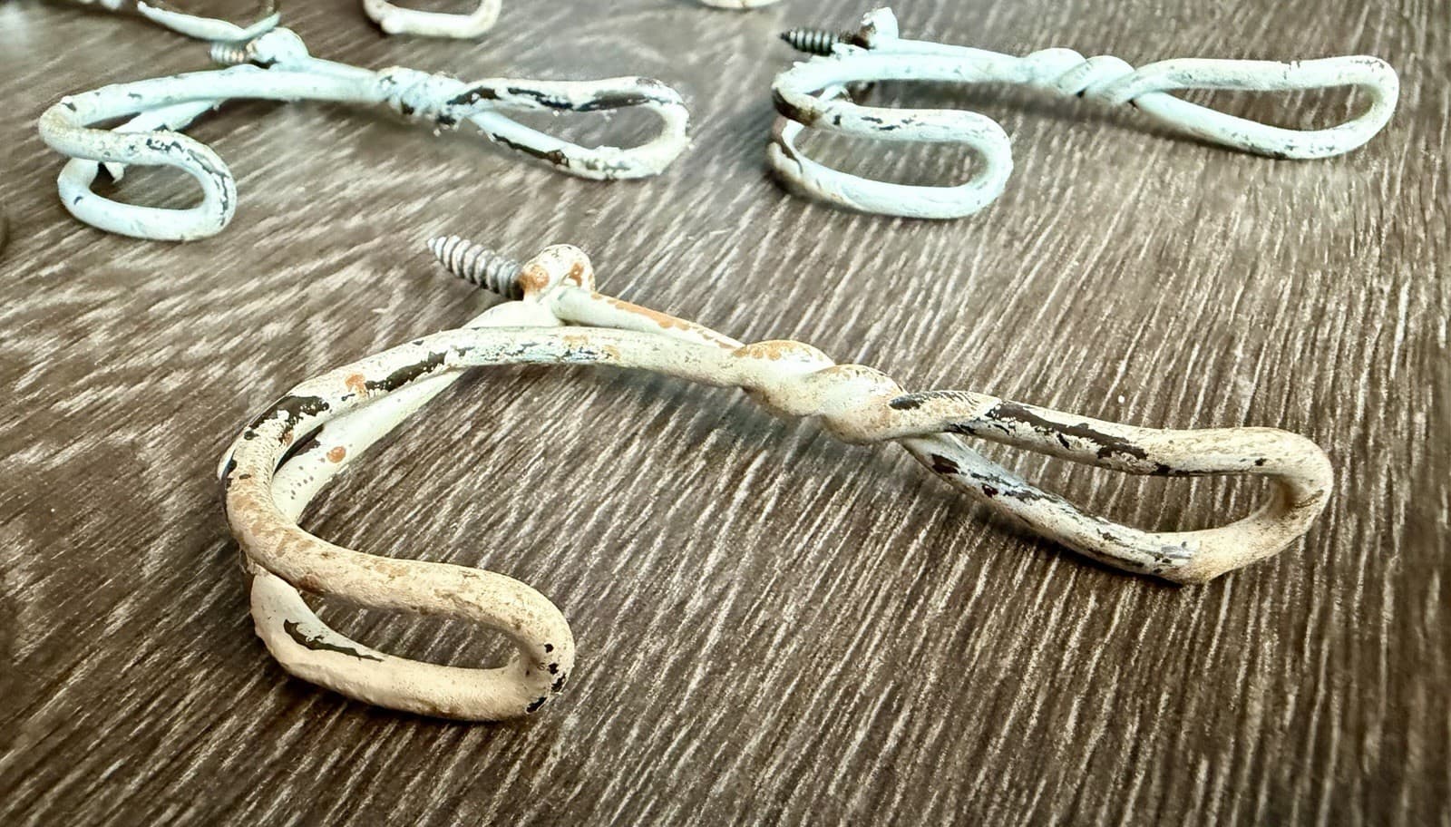 Vintage Twisted Wire Coat Hat Hooks Set of 6 Screw-In Farmhouse Schoolhouse - Thumbnail 5