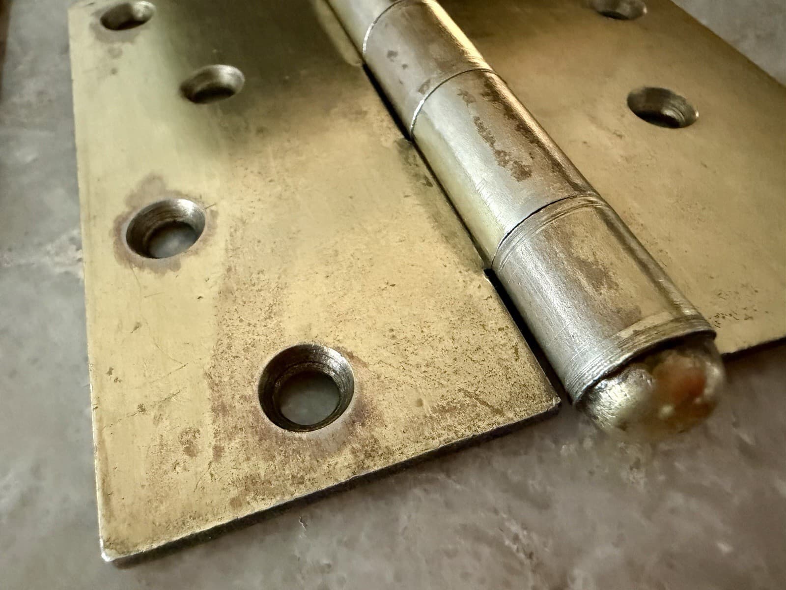 Stanley SW Sweetheart 4x4 Steel Door Hinges Pair Brass Wash Vintage USA - Thumbnail 5